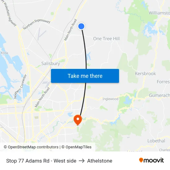 Stop 77 Adams Rd - West side to Athelstone map