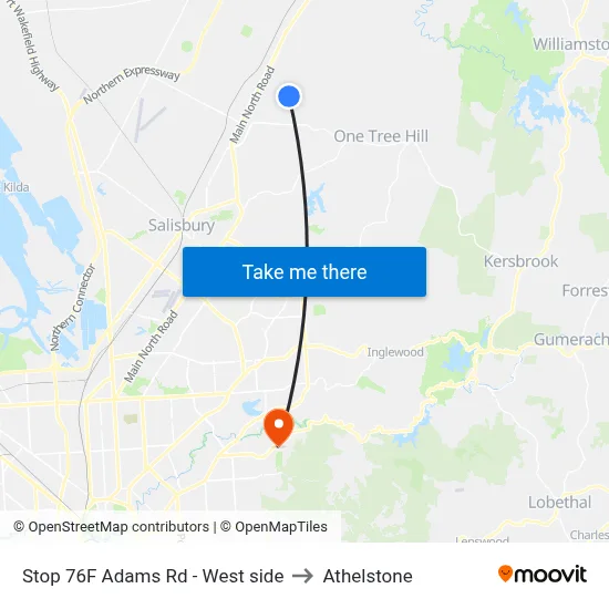 Stop 76F Adams Rd - West side to Athelstone map
