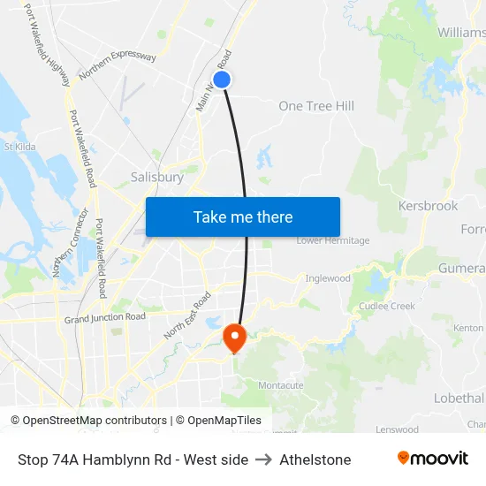 Stop 74A Hamblynn Rd - West side to Athelstone map