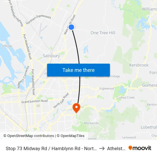 Stop 73 Midway Rd / Hamblynn Rd - North East side to Athelstone map