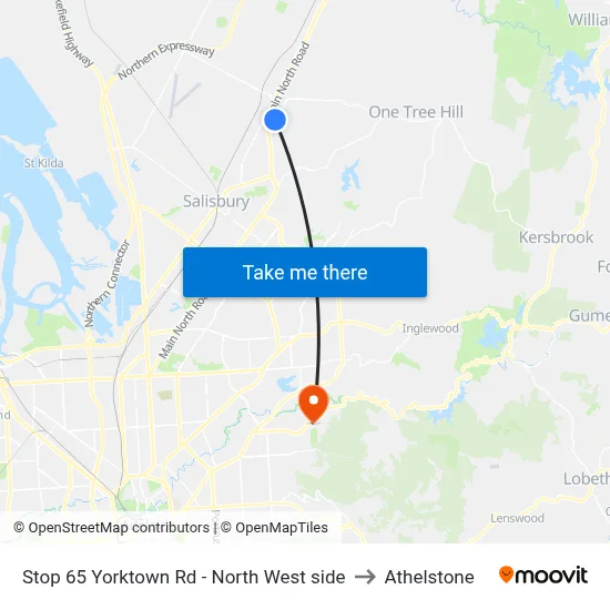 Stop 65 Yorktown Rd - North West side to Athelstone map