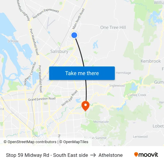 Stop 59 Midway Rd - South East side to Athelstone map