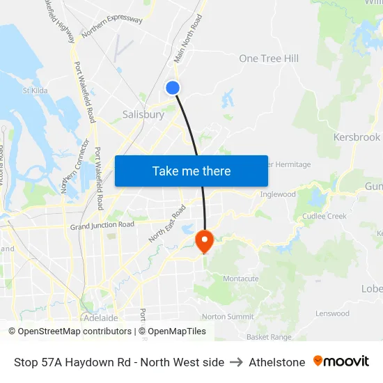 Stop 57A Haydown Rd - North West side to Athelstone map