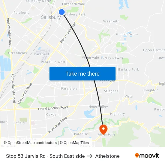 Stop 53 Jarvis Rd - South East side to Athelstone map