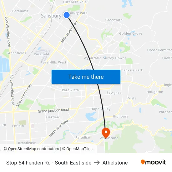 Stop 54 Fenden Rd - South East side to Athelstone map