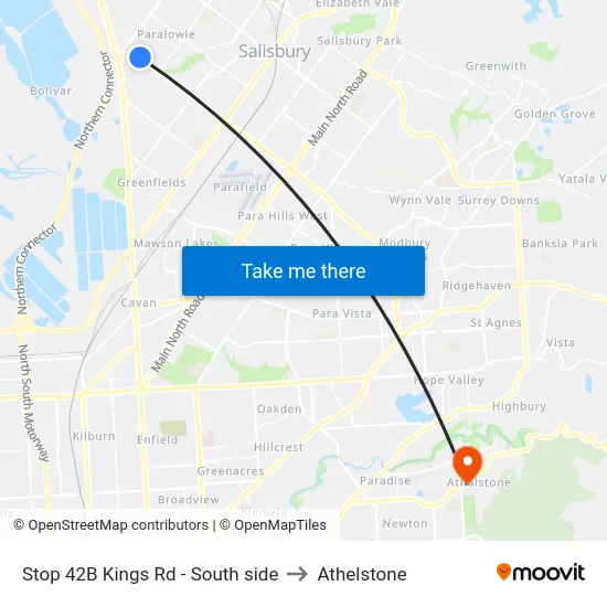 Stop 42B Kings Rd - South side to Athelstone map