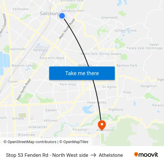 Stop 53 Fenden Rd - North West side to Athelstone map