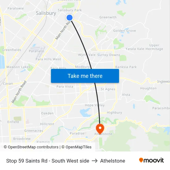Stop 59 Saints Rd - South West side to Athelstone map