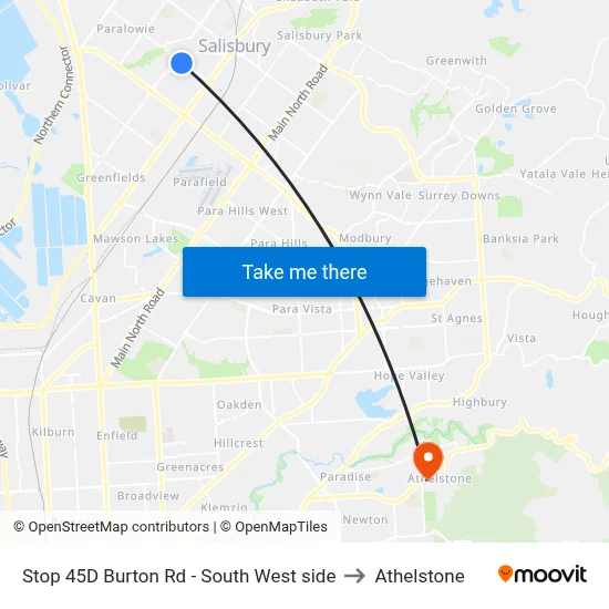 Stop 45D Burton Rd - South West side to Athelstone map