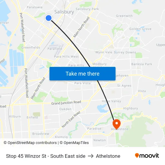 Stop 45 Winzor St - South East side to Athelstone map