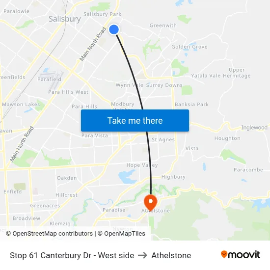 Stop 61 Canterbury Dr - West side to Athelstone map