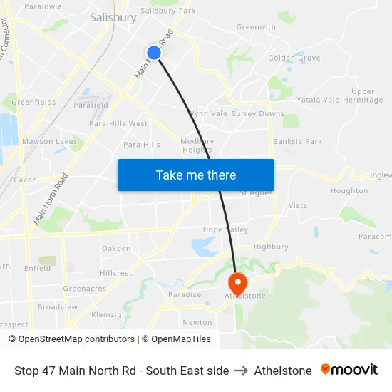 Stop 47 Main North Rd - South East side to Athelstone map