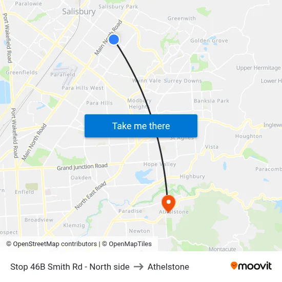 Stop 46B Smith Rd - North side to Athelstone map