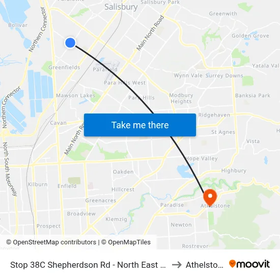 Stop 38C Shepherdson Rd - North East side to Athelstone map