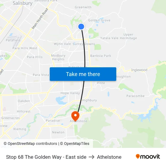 Stop 68 The Golden Way - East side to Athelstone map