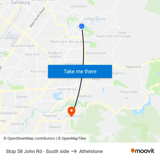 Stop 58 John Rd - South side to Athelstone map