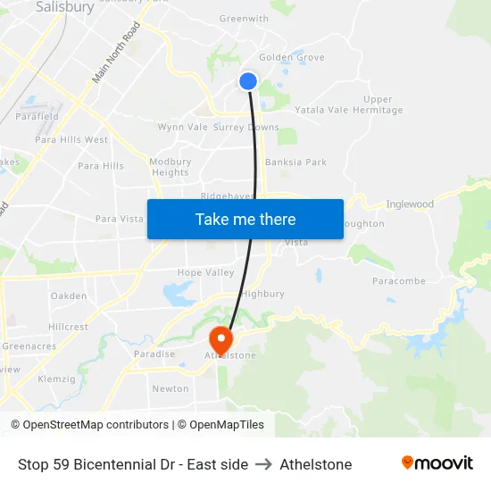Stop 59 Bicentennial Dr - East side to Athelstone map