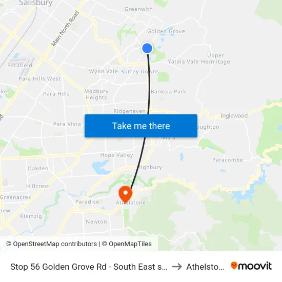 Stop 56 Golden Grove Rd - South East side to Athelstone map