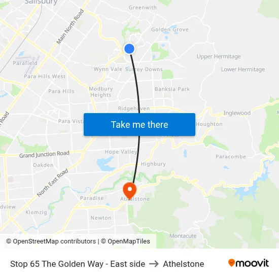 Stop 65 The Golden Way - East side to Athelstone map