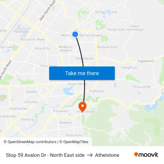 Stop 59 Avalon Dr - North East side to Athelstone map