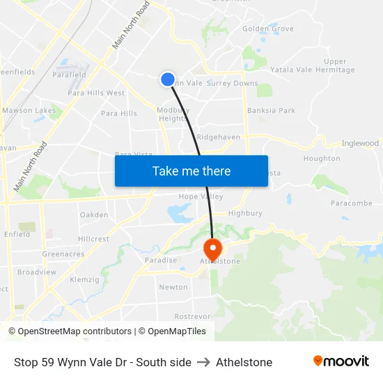 Stop 59 Wynn Vale Dr - South side to Athelstone map