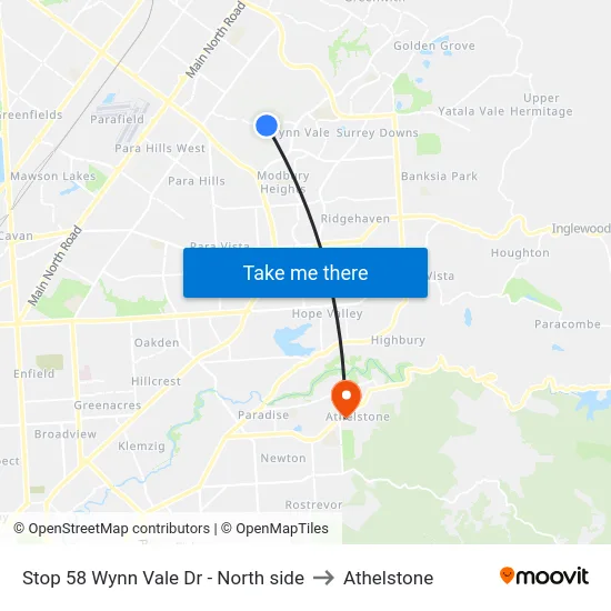 Stop 58 Wynn Vale Dr - North side to Athelstone map