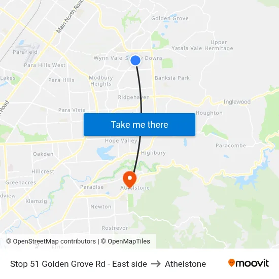 Stop 51 Golden Grove Rd - East side to Athelstone map