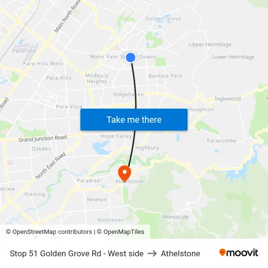 Stop 51 Golden Grove Rd - West side to Athelstone map