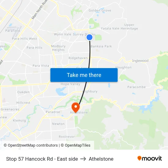 Stop 57 Hancock Rd - East side to Athelstone map