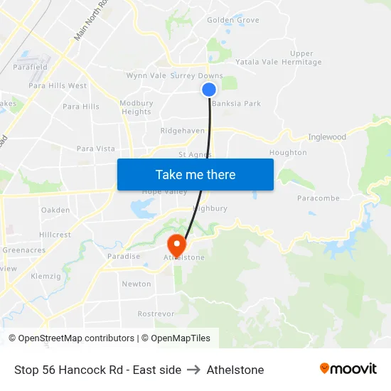 Stop 56 Hancock Rd - East side to Athelstone map