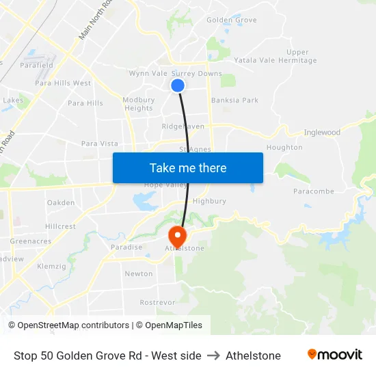 Stop 50 Golden Grove Rd - West side to Athelstone map