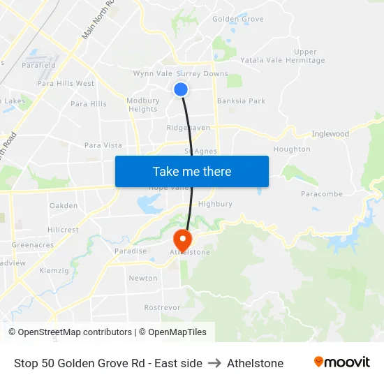Stop 50 Golden Grove Rd - East side to Athelstone map