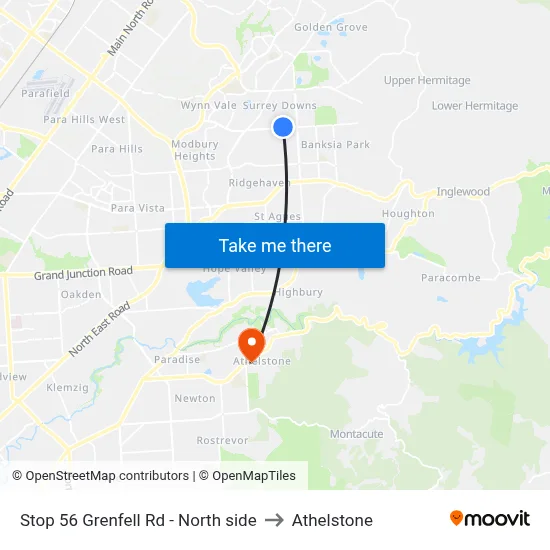 Stop 56 Grenfell Rd - North side to Athelstone map
