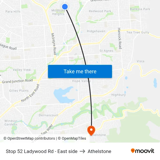 Stop 52 Ladywood Rd - East side to Athelstone map