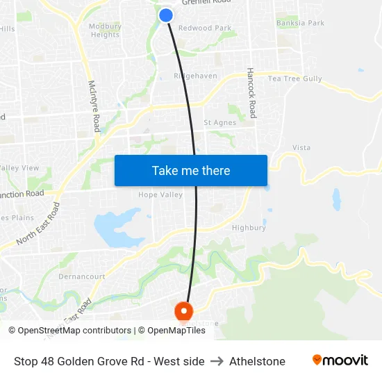 Stop 48 Golden Grove Rd - West side to Athelstone map