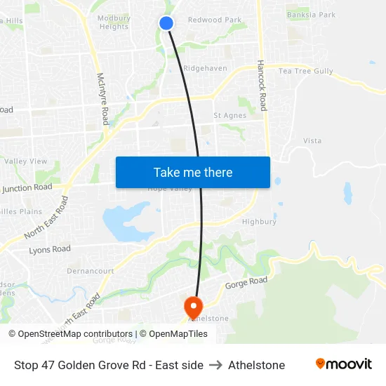 Stop 47 Golden Grove Rd - East side to Athelstone map