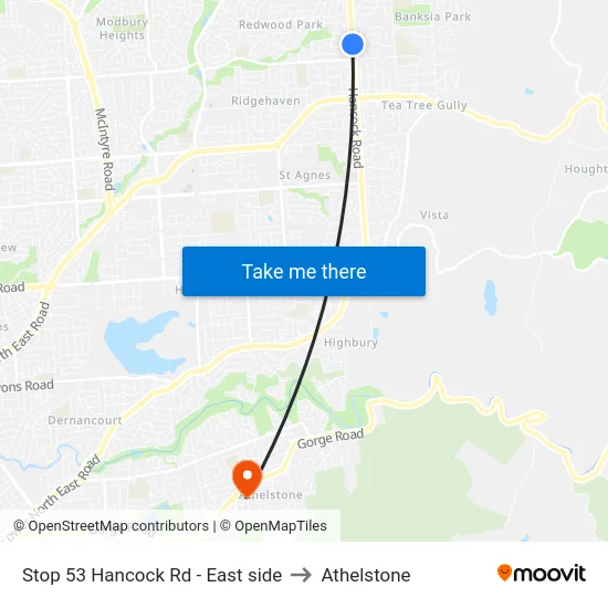 Stop 53 Hancock Rd - East side to Athelstone map