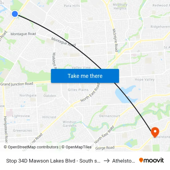Stop 34D Mawson Lakes Blvd - South side to Athelstone map