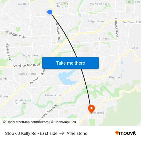 Stop 60 Kelly Rd - East side to Athelstone map
