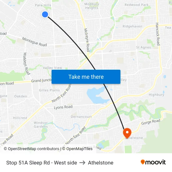 Stop 51A Sleep Rd - West side to Athelstone map