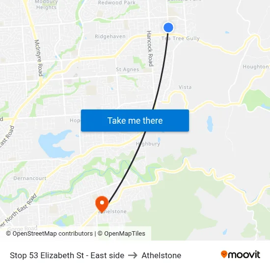 Stop 53 Elizabeth St - East side to Athelstone map