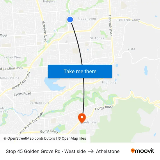 Stop 45 Golden Grove Rd - West side to Athelstone map