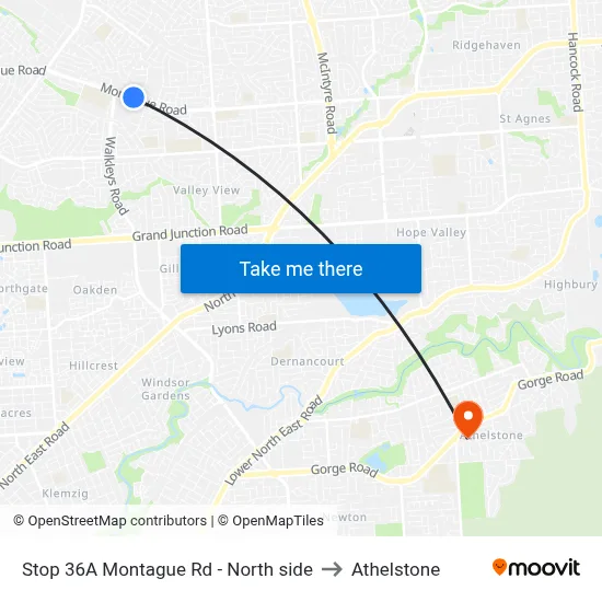 Stop 36A Montague Rd - North side to Athelstone map
