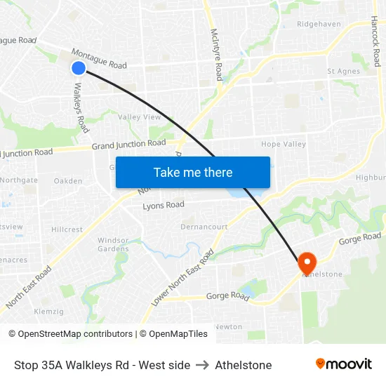 Stop 35A Walkleys Rd - West side to Athelstone map