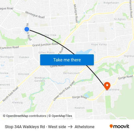 Stop 34A Walkleys Rd - West side to Athelstone map