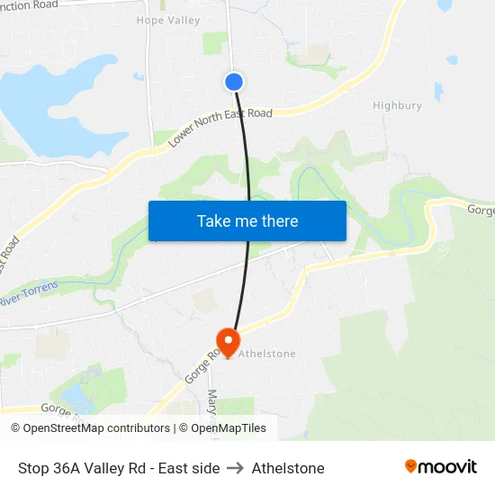 Stop 36A Valley Rd - East side to Athelstone map