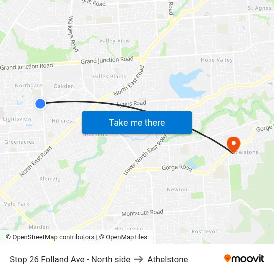 Stop 26 Folland Ave - North side to Athelstone map