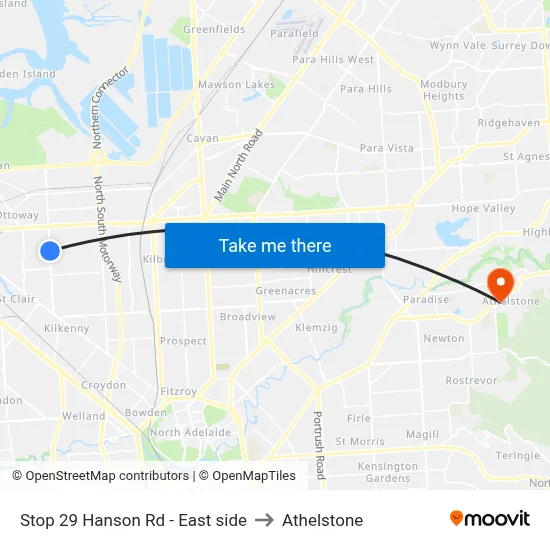 Stop 29 Hanson Rd - East side to Athelstone map