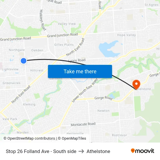 Stop 26 Folland Ave - South side to Athelstone map