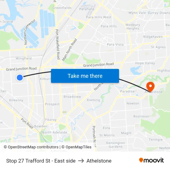 Stop 27 Trafford St - East side to Athelstone map